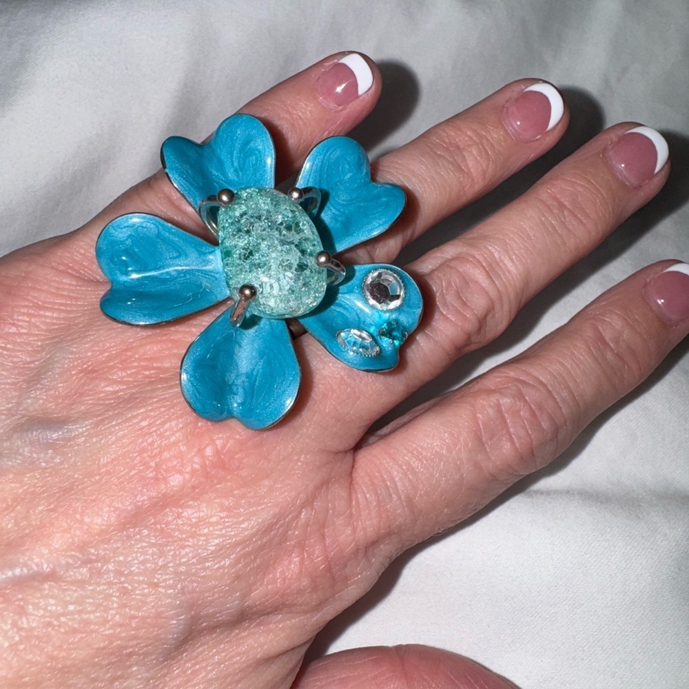 Turquoise Flower Statement Ring – Bold Boho Floral Jewelry